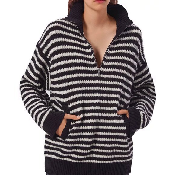 Equipment Sweaters - Equipment Bowie Wool Cashmere Stripes Sweater White Black Size XS